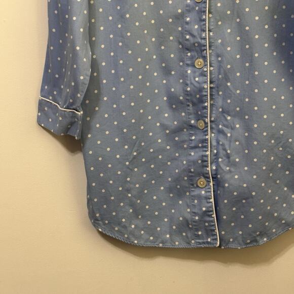 LRL Sleep Shirt M Blue Flannel Polka Dot Lauren Ralph Lauren Soft Logo Lounge - Picture 4 of 10
